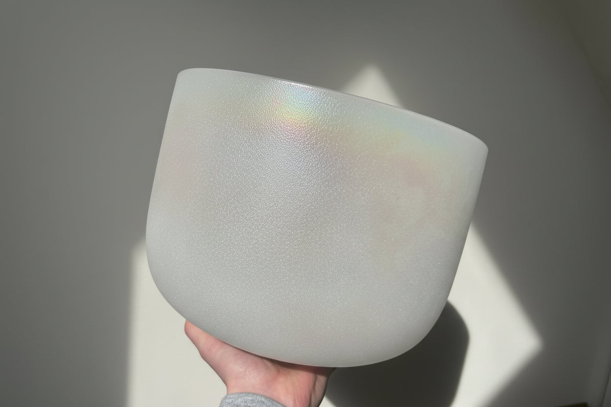 Vijf Elementen Set – Witte Kristallen Klankschalen 432 Hz (Parelmoer)