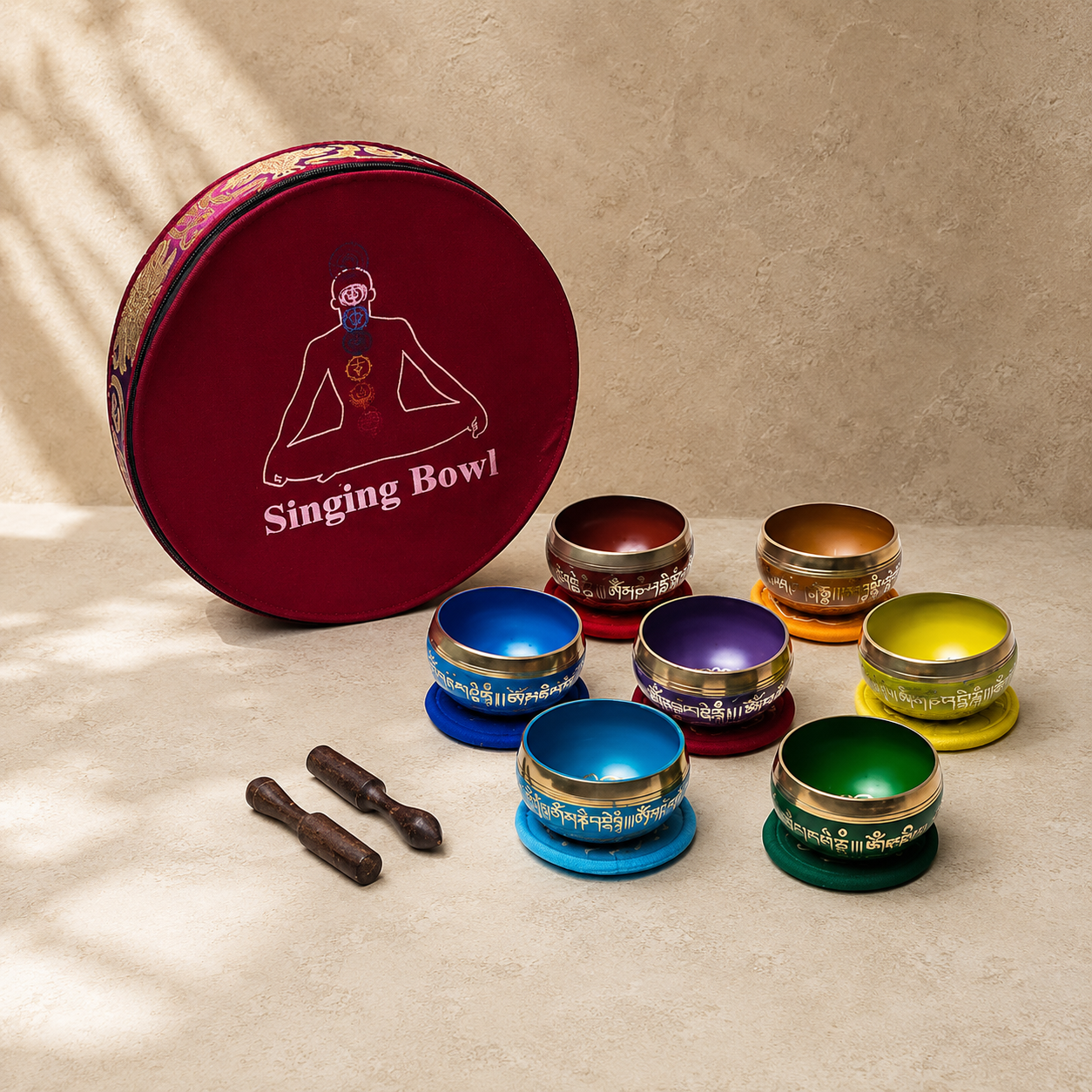 7 Chakra Klankschalen Geschenkset met Draagtas