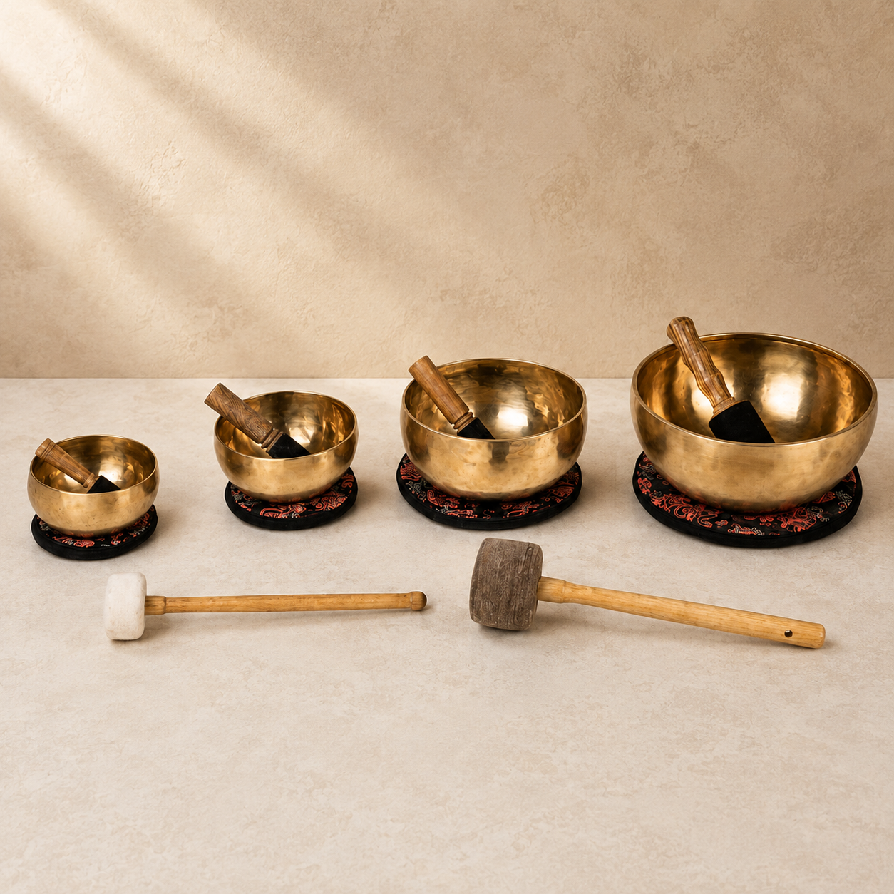 4 Klangschalen aus Bronze – Set