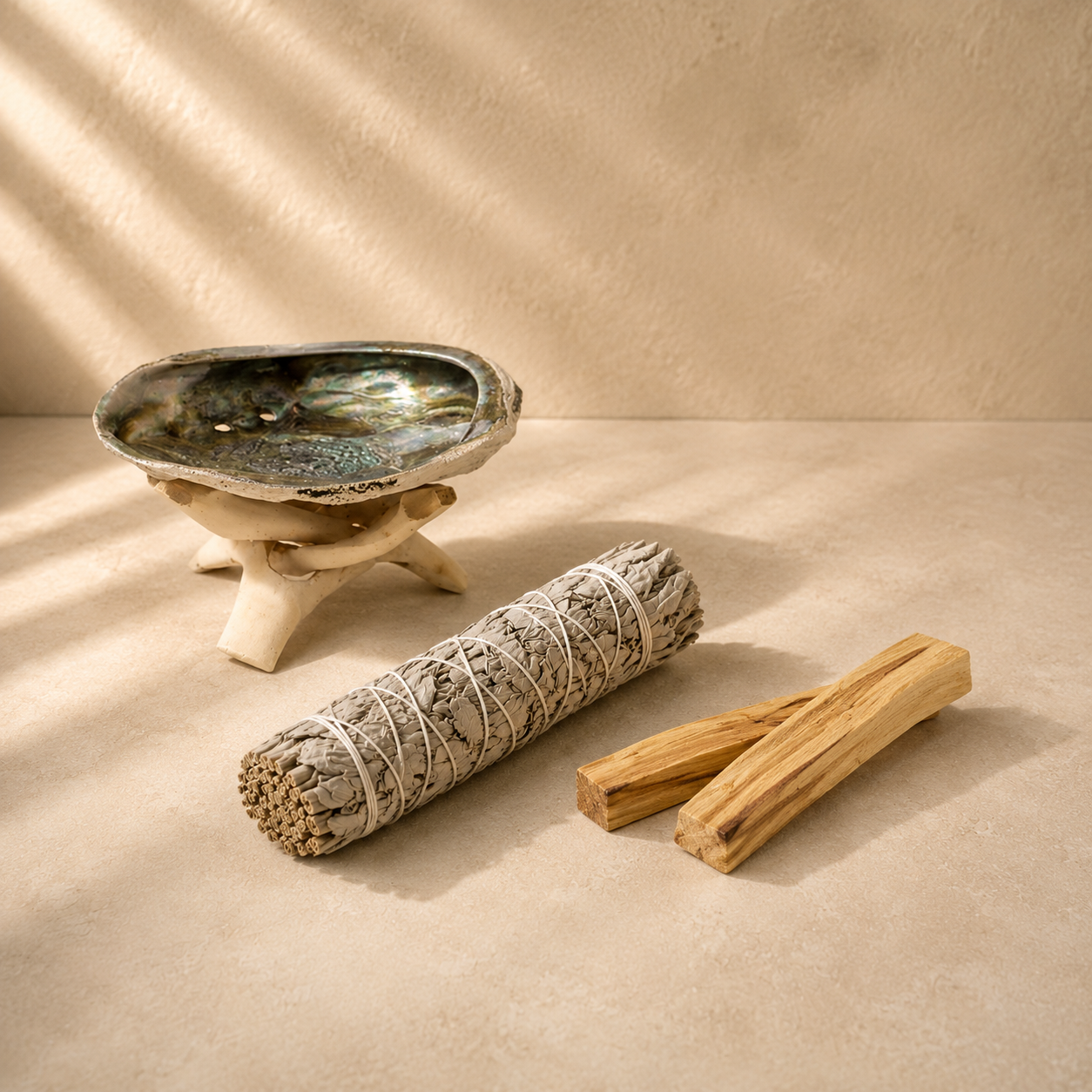 Zuiveringsritueel Set – Witte Salie, Palo Santo & Abalone Schelp